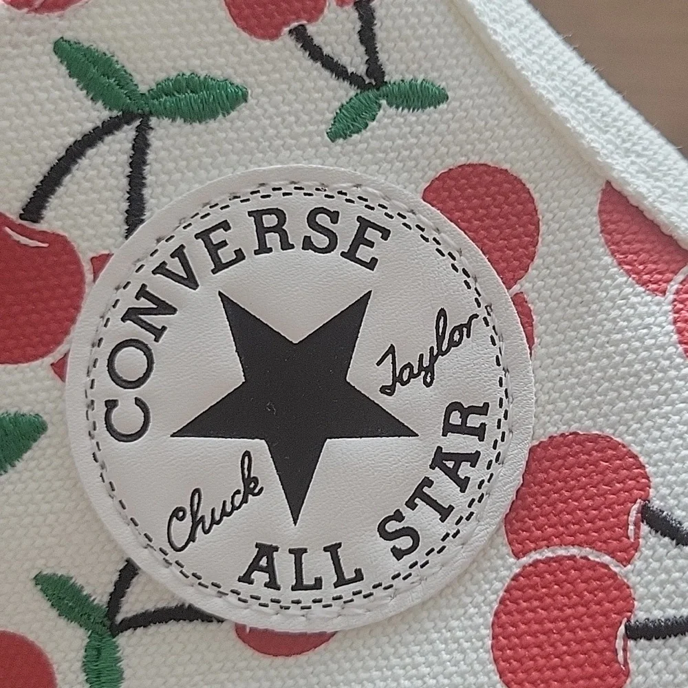 Converse White and Red Cherry High-Tops